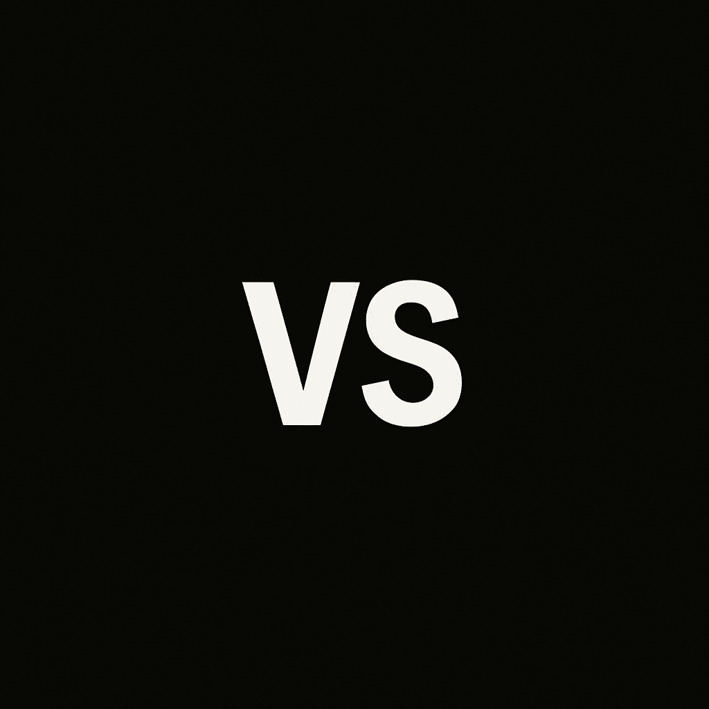 White capital letters "VS" centered on a solid black background, visually representing the Office 365 v Google Workspace comparison concept.